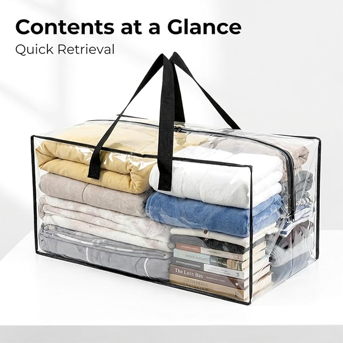 RAINFLOW Extra Large Moving Bags - Heavy Duty Clear Tote Bag for Storage and Organization with Smooth Zipper and Strong Handle Home Moving Supplies College Dorm Essentials for Girls and Guys 1PCS