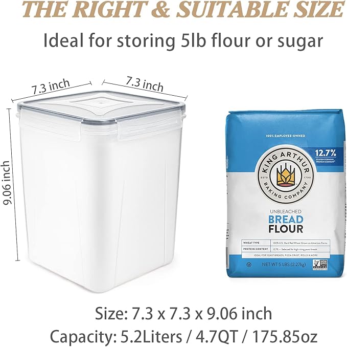 Wildone Large Food Storage Containers 5.2L /175oz, 4 Piece BPA Free Plastic Airtight Food Storage Containers for Flour, Sugar, Baking Supplies, Kitchen & Pantry Containers with 20 Labels - Gray