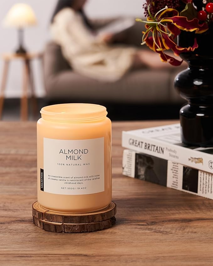 M&SENSE Almond Milk Scented Candles for Home, 19.4oz 110 Hours Long Lasting Non Toxic Natural Organic Soy Wax Relaxing Scented Candle Valentine's Day Gift for Women Men