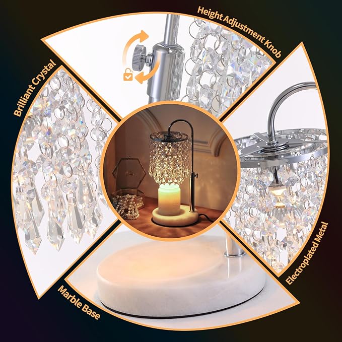 Candle Warmer Lamp with Timer Dimmer and 3 Bulbs, Lamp Candle Warmer with Marble Base,Wax Melt Warmer for Jar Candles, Birthday Gifts for Women Mom, House Warming Gifts New Home Decor