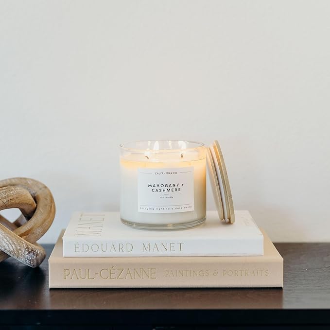 Calyan Wax Co. Mahogany & Cashmere 3 Wick Scented Candle - 43 Hour Burn - Luxury 3 Wick Soy Candles - Non Toxic Soy Wax Candles - Long Lasting Large Glass Jar Candle for Home - 14.9oz
