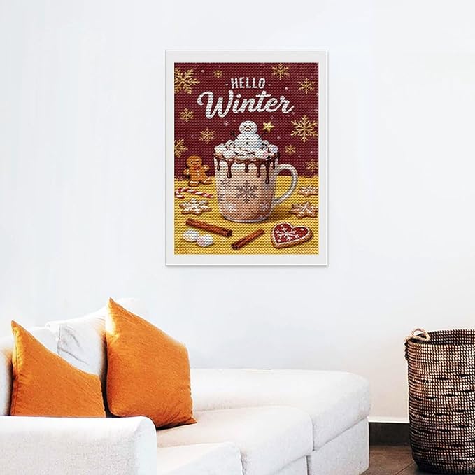 Diamond Painting Kits for Adults - Hello Winter Ice Cream & Gingerbread Snowflakes & Candles Painting DIY 5D Full Drill Diamond Dots Paintings with Diamonds Gem Art And Crafts Home Decor 12"x16"