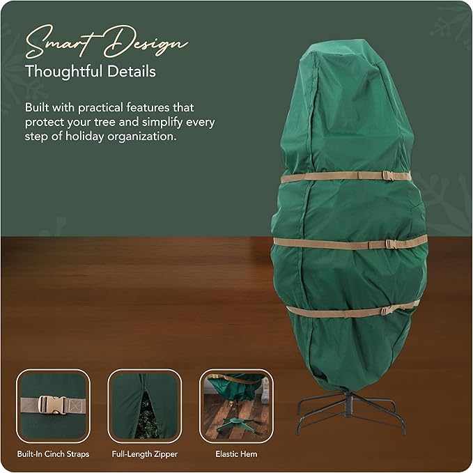 Covermates Keepsakes Upright Christmas Tree Storage Bag – Heavy-Duty Holiday Closet Cover Trees – Durable 300D Polyester with Cinch Straps & Zipper Access – Christmas Tree Bags Storage, Green