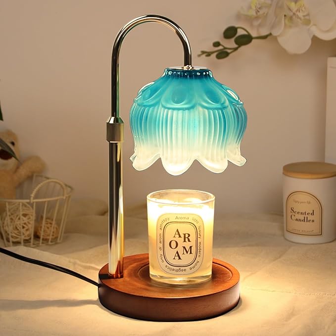GEEZO Fragrance Candle Warmer Lamp，Electric Candle Warmer with Timer & Dimmer，Mom Christmas Birthday Gifts for Women, House Warming Gifts New Home Bedroom Decor，Blue