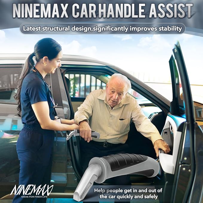 NINEMAX Car Door Handle for Elderly Car Handle Assist Support, Auto Grab Handles, Portable Car Door Cane for Seniors, Handicap (Black, Grey 1 pc)