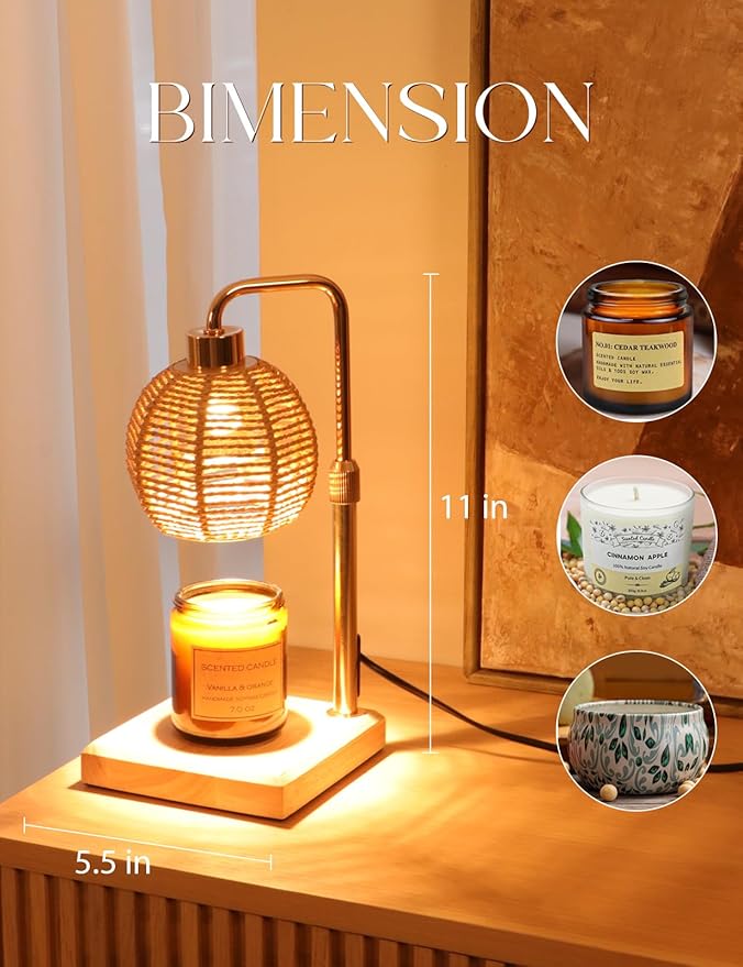 Candle Warmer Lamp with Timer Dimmable, Natural Weaving Boho Electric Candle Lamp, Wax Warmer Lamp for Mothers Day Gifts for Mom, House Warming Gifts New Home Decor