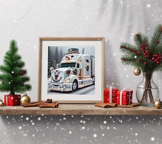 APTDYIGL 5D Christmas Diamond Painting Kits for Adults Beginner,DIY Truck Diamond Art Kits for Adults,Round Full Drill Diamond Dots with Gem Art Kits,Home Wall Decor 13.7X13.7inch