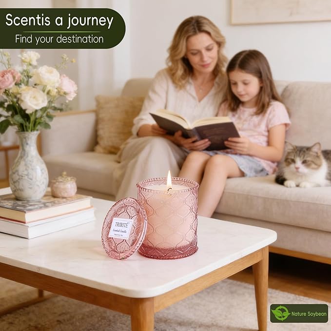 Pink Sands Scented Candle for Mother's Day, Melon & Osmanthus Jar Candle Natural Soy Candles for Home Scented, 60 Hour Candle in Glass for Women, Friends, Family, Colleagues