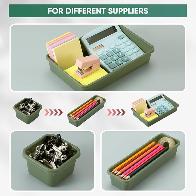 32 Pcs Desk Drawer Organizer Office Organization Tray Versatile Vanity Organizer with Nonslip Pads Makeup for Divider Drawer Storage Box Container for Kitchen Bedroom (Dark Green)