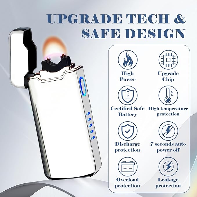 BABOBIU Rechargeable Electric Lighter,Windproof USB Arc Lighter with Safe Design,Vintage Style High-Power Encendedor for Candles,BBQs,and More,Durable & Portable Electric Lighters Rechargeable(Silver)