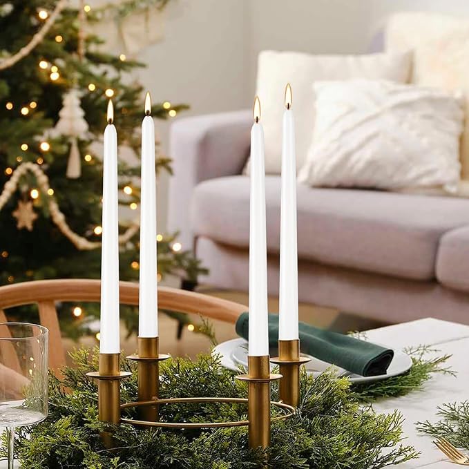 30 Pack 10 inch White Taper Candles, 7-7.5 Hour Burn Time,Unscented Dripless and Smokeless, Elegant Premium Quality Dinner Candle for Home Décor, Restaurant, Wedding, Party Candlesticks
