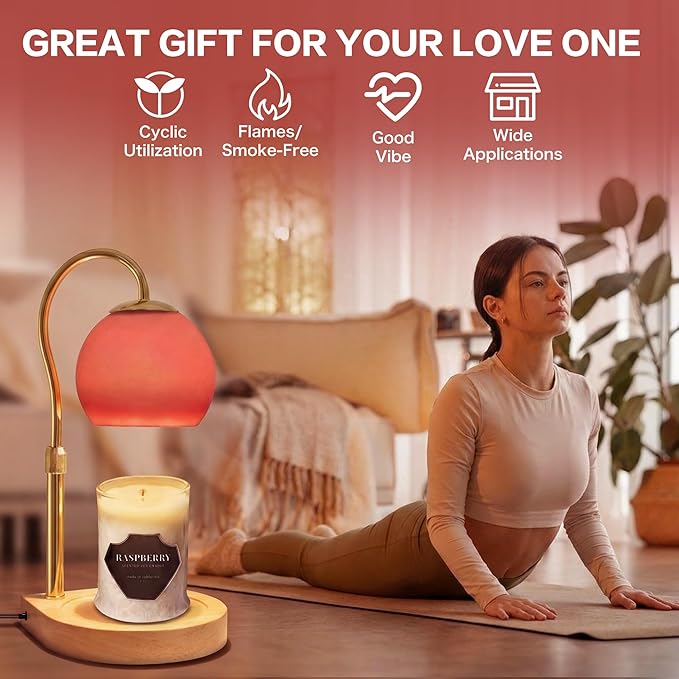 Candle Warmer Lamp with Timer 2H/4H/8H, Adjustable Height Dimmable Candle Lamp with 2 Bulbs, Wax Melt Warmer for Jar Candles, House Warming, Home Decor, Christmas Gifts for Women, Mom(Red)