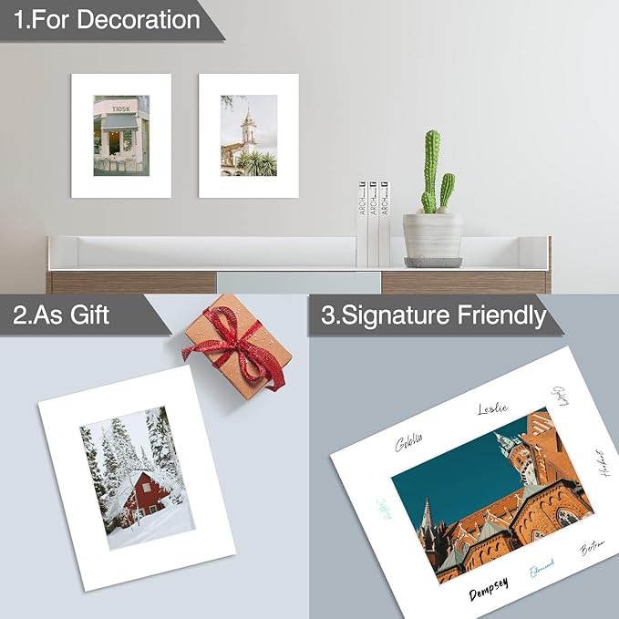 Golden State Art, Pack of 25, Acid-Free White Pre-Cut 8x10 Picture Mat for 5x7 Photo with White Core Bevel Cut Frame Mattes