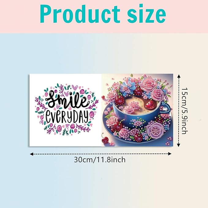 DoxQcs 5D Diamond Art Painting Greeting Cards Kit, DIY Cards for Blessings Congratulations Gifts, Greeting Card Set for Birthday Thanksgiving Day Christmas Halloween-Morning Tea