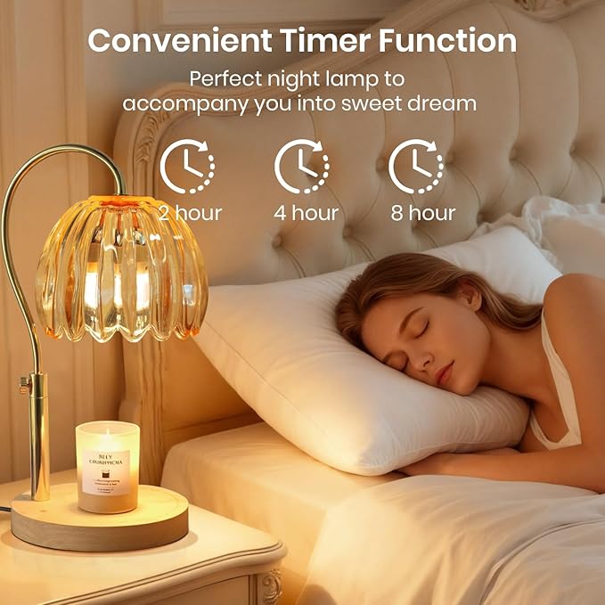 Candle Warmer Lamp with Timer & Dimmer, Height Adjustable Electric Candle Lamp Warmer for Scented Jar Candles with 2 Bulbs, Modern Home Decor Gifts for Women Mom
