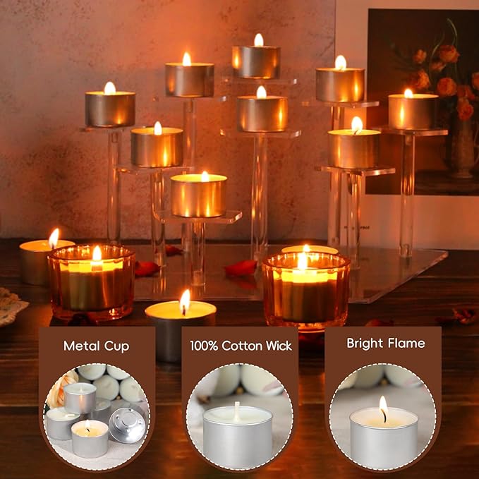 Soy Tealight Candles 120 Pack,8 Hours Long Burning Tealights Candles Bulk,Natural Soy Wax Tea Light Candle Paraffin-Free,Unscented Small Tea Candle for Emergency,Dinner