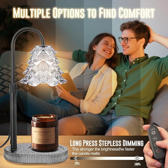 Christmas Tree Shape Candle Warmer Lamp with Timer Dimmable Adjustable Height Wax Warmer Lamp for Jar Candles With 2 Bulbs, Birthday Gifts for Women Mom, House Warming Gifts New Home Deco - Grey