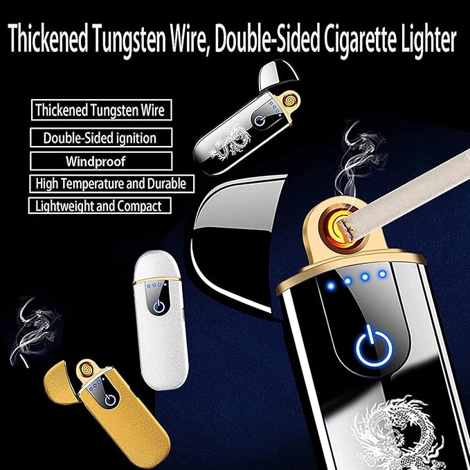 Electric Lighter, Smart USB Rechargeable, Mini Touch Ignition Windproof Flameless Plasma Lighter with Battery Indicator for Men Father Gifts (Pure Black)