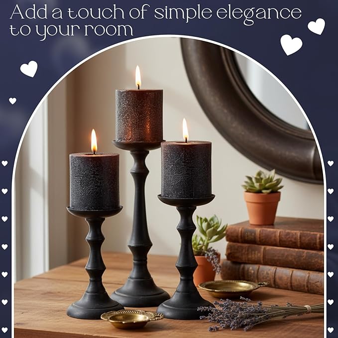Sumind Valentine's Day Handmade 3x3 Inch Pillar Candles Set of 3, 24 Hour Long Burning Unscented Rustic No Drip Ivory Candles Hand Poured for Spring Home Decor, Weddings, Parties,Dinner,Church(Blue)
