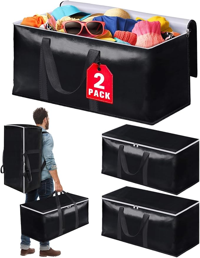StoreHappily Heavy-Duty & Extra Capacity Moving Bags with Backpack Straps, Storage Totes with Double Zipper & Strong Handles, Packing Bags Alternative to Moving Boxes, Moving Supplies (2 Pack, Black)