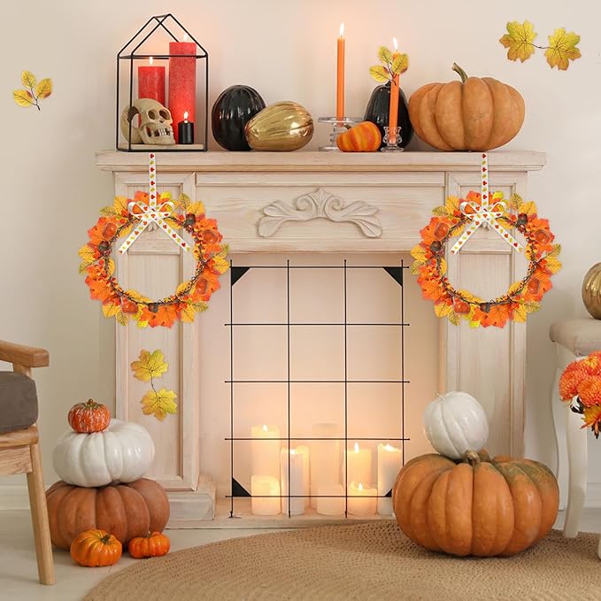 Cinrobiye 178 PCS Mini Fall Wreath Decorations Kits DIY Thanksgiving Maple Leaf Wreath for Front Door Autumn Candle Rings Wreaths Crafts for Garden Indoor Art Wall Hanging Wedding Table Home Decors