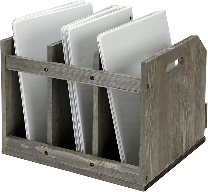 MyGift Wood Magazine Holder with 3 Compartments and Chalkboard Label, Desktop File Holder Organizer, Office Home Document Organizer Rack