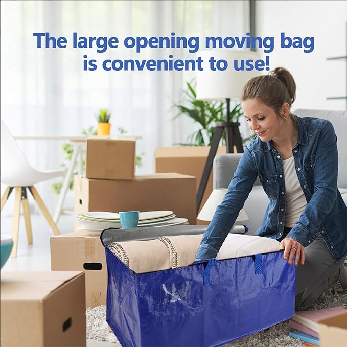 4 Pack Real 100lb Capacity Heavy Duty Moving Bags with Strong Zippers and Reinforced Handles, Extra Large Storage Totes for Packing & Moving Storing, Space Saving Alternative to Moving Boxes-95L,Blue