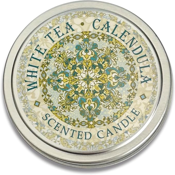 Greenwich Bay Hand-Poured Scented Candle in Decorative Tin – 4 oz/114 g Travel Candle with Lead-Free Wick, Vegetable Wax, Long-Burning Aromatherapy Gift, Single Wick – Made in USA (White Tea)