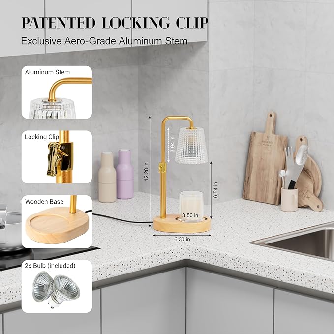 Aluminum Candle Warmer Lamp with Timer Dimmer: Adjustable Height Flameless and Smokeless Safety Candle Lamps, Birthday Gifts for Women Mom, House Warming Gifts New Home Decor - Transparent Glass