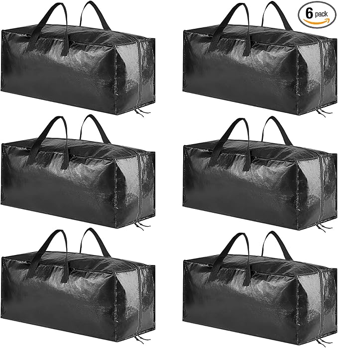 SpaceAid Heavy Duty Moving Bags, Extra Large Storage Totes W/Backpack Straps Strong Handles & Zippers, Alternative to Moving Boxes, Packing & Moving Supplies, Black (6 Pack)