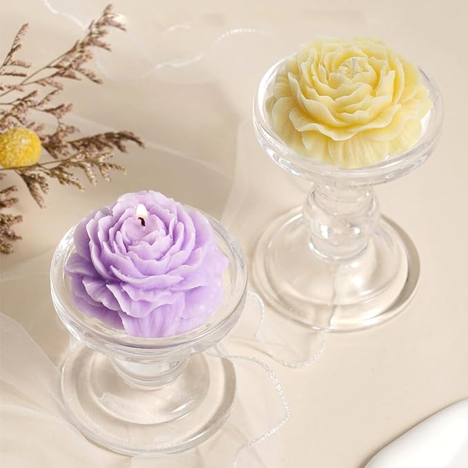 Peony Candle Mold for Candle Making, 3 Cavity Flower Silicone Molds for Epoxy Resin Wax Soap Clay Plaster Tealight Candles Crafts Casting Home Décor Handmade Gifts