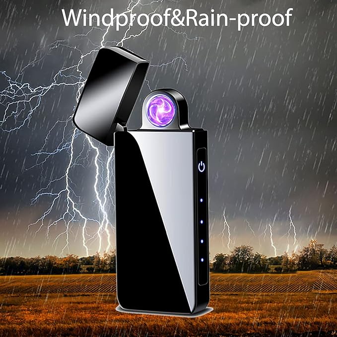 Spinning Arc Plasma Lighter - USB Rechargeable Electric Lighter with LED Display, Pocket- Size Design for Camping, Candles, Outdoor (ICY Black)