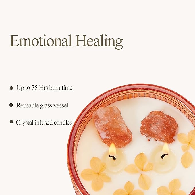Chloefu LAN Orange & Bergamot Candle for Home Scented, Crystal Candles with Healing Stones, Gift for Women Men, Emotional Support, Encouragement and Affirmation, Highly Scented & Long Lasting, 14 oz