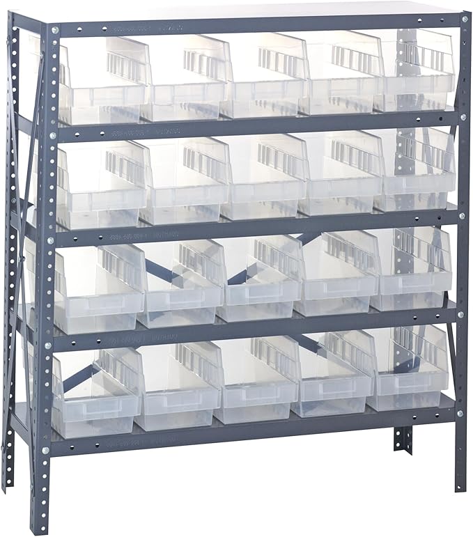 Quantum Storage Systems 1839-204CL Solid Heavy Duty 5 Shelves 20 Store-More Clear Bins 39" H x 36" W x 18" D