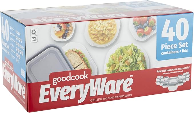 GoodCook EveryWare 40-Piece Food Storage Container Set, BPA-Free Plastic, Click and Fresh Lids, Assorted Sizes with Integrated Measurements, Durable and Secure Food Containers for Leftovers