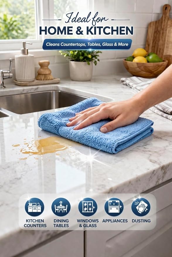 Microfiber Cleaning Cloth 6 Pack, Ultra Soft, Premium, Highly Absorbent, Scratch-Free Towels for Car, Glass, Kitchen & Home, Lint-Free, Reusable (11x11 Inch)