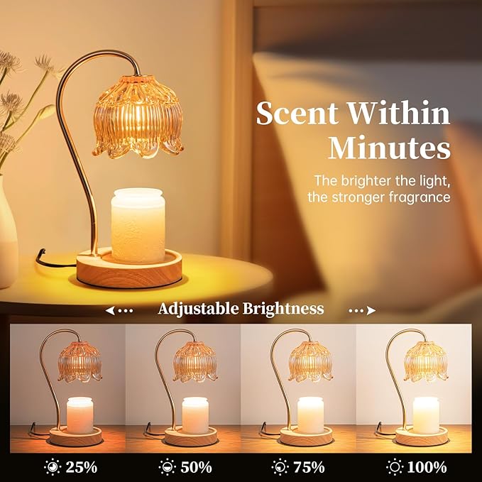 Candle Warmer Lamp with Timer Dimmable, Adjustable Height, House Warming Gifts New Home Decor, Mothers Day Birthday Gifts for Mom Women, Bedroom Decor with 2 Bulbs