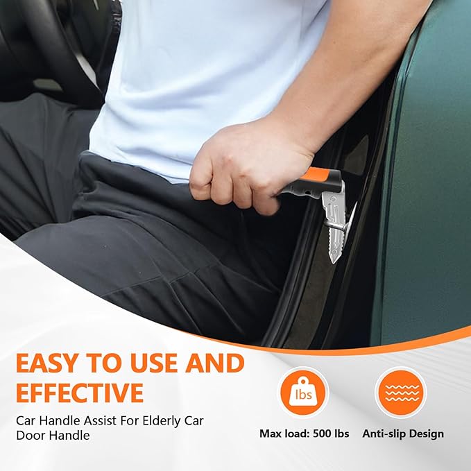 Kaiedos Car Door Handle for Elderly, 3-in-1 Car Handle Assist for Seniors, Portable Auto Cane Vehicle Support Handle, 500 lbs Capacity, Non-Slip Door Assist Bar (Orange, 2-Pack)