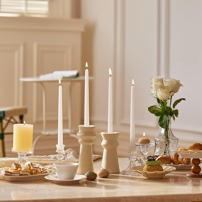 12-Inch Tall Dripless Taper Candles Set of 4 - White Tapered Candles, Perfect for Wedding,Dinner - Smokeless, Unscented, Long Burning - Hand Poured, Colored Tall Candlesticks - Blancas