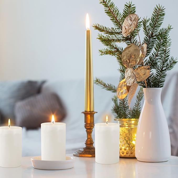 2.75“ x 4” Hand Poured Unscented Candles, Dripless Pillar Candles Set of 6, Long Burning, Clean and Neat, Burn Time Approx. 90 Hours, Rustic, Weddings, Dinner Parties, Christmas, and Home Décor