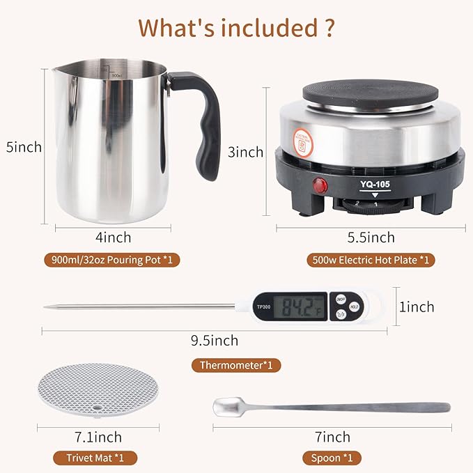 9TH SHOP Candle Making kit, Candle Making Kit for Adults, Candle Making Supplies Includes Electric Stove, Hot Plate, 900ml Pouring Pot, Stirring Spoon and Thermometer