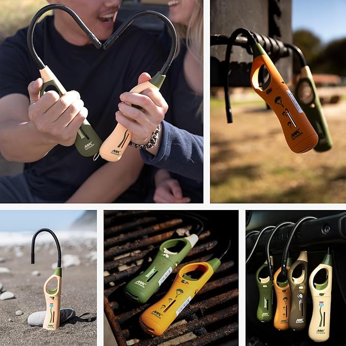 MK Lighter Outdoor Series Willow 9-Inch Xtra Length Extended Flex Neck 4-Pack Designs Multipurpose Refillable Adjustable Flame, Candle & BBQ Lighters, Prepping & Camping Supplies, Survival Lighters