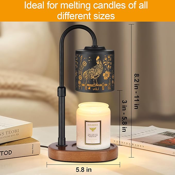 Dimmable Candle Warmer Lamp with Timer Adjustable Height for Scented Jar Candles Electric Candle Wax Melt Warmer for Home Decor Christmas Birthday Gifts for Women Mom(Chicken)