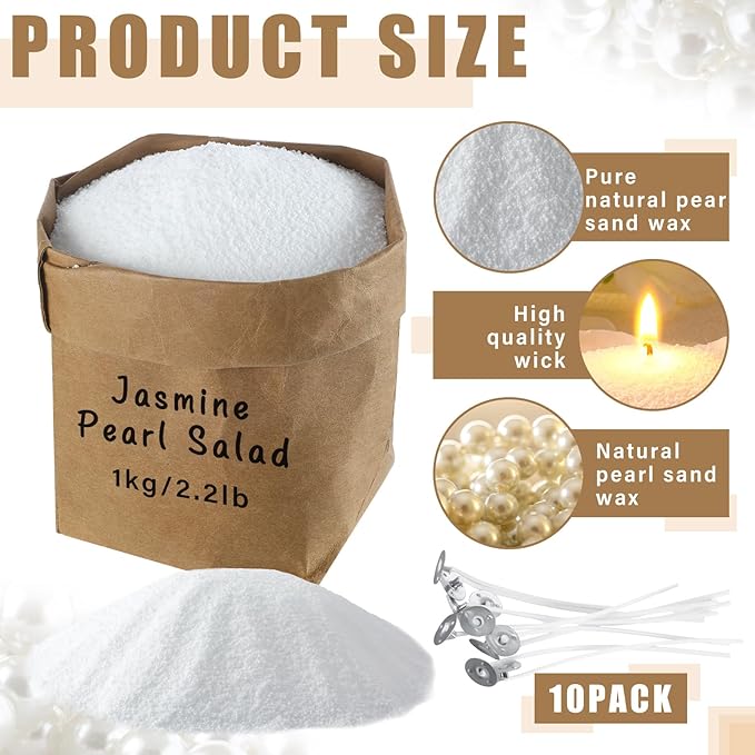 Conelist 2.2lb Unscented Scented Pearled Candle Sand Wax Set Customized Powder Making Candles Refill Kit Palm Wax All Natural Non Toxic with 10 Wicks for Graduation Thank You Teacher Gifts DIY Making