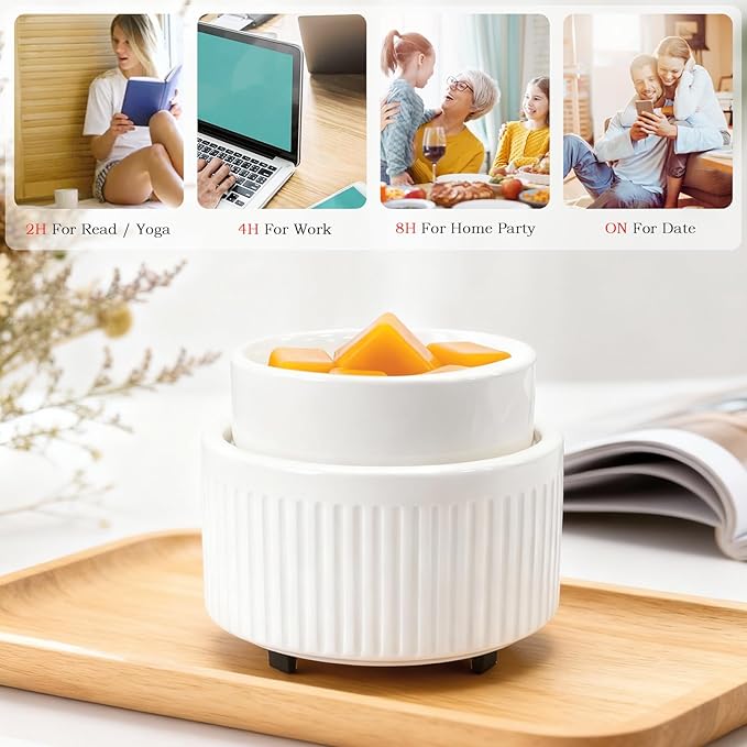 VICTORIA AROMA Ceramic Wax Warmer with Timer, Candle Wax Melter & Wax Burner for Scented Wax Melts, Electric Fragrance Wax Melt Warmer for Home Office Decor Ideal Gift（White）