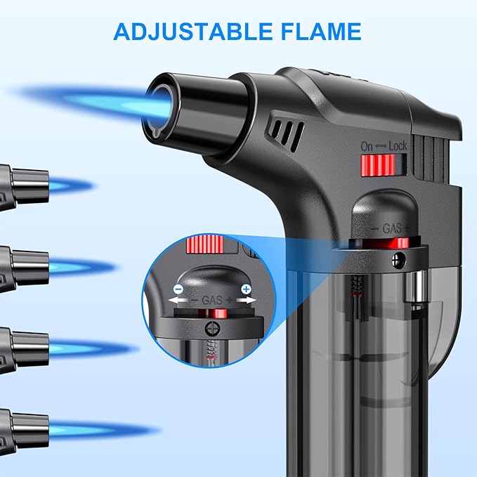 Torch Lighters, 4 Pack, Butane Refillable Jet Flame Torch Lighter, Windproof, Safe, Multi Utility Lighter for Candles, Fireplaces, Campfires, Grill (Without Butane)