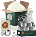 Hearth & Harbor Natural Soy Wax and DIY Candle Making Supplies - 5 Lbs. Soy Candle Wax Flakes, Candle Tin Cans with Lid 12 Pack - 8 oz., 100 Cotton Wicks, and 2 Metal Centering Device