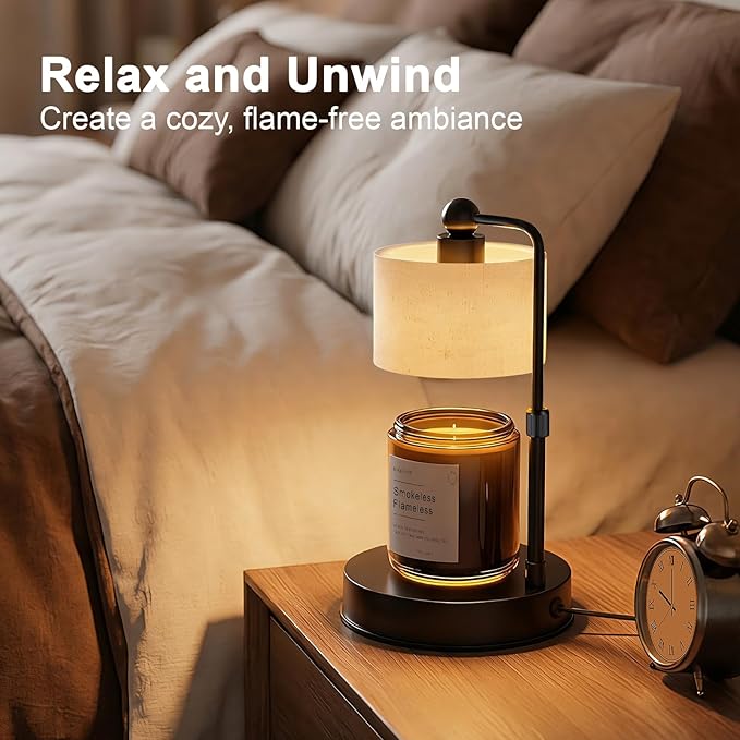 Modern Candle Warmer Lamp with Timer, Modern Farmhouse Candle Warmer, Height Adjustable & Dimmable Electric Candle Warmer Lamp, Includes 2 Bulbs, Birthday Gift for Women, Mom, Housewarming