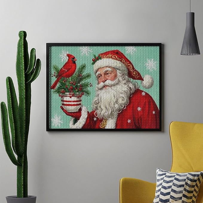 Diamond Painting Kits for Adults - Santa Claus & Red Bird Reindeer Christmas Berry Pine Cone Painting DIY 5D Full Drill Diamond Dots Paintings with Diamonds Gem Art And Crafts Home Decor 12"x16"