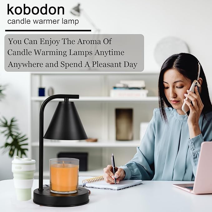 Candle Warmer Lamp, Electric Candle Lamp Warmer Gifts for Mom Women House Warming Gifts New Home Bedroom Decor Dimmable Wax Melt Warmer for Scented Wax with 2 Bulbs, Jar Candles (Black)